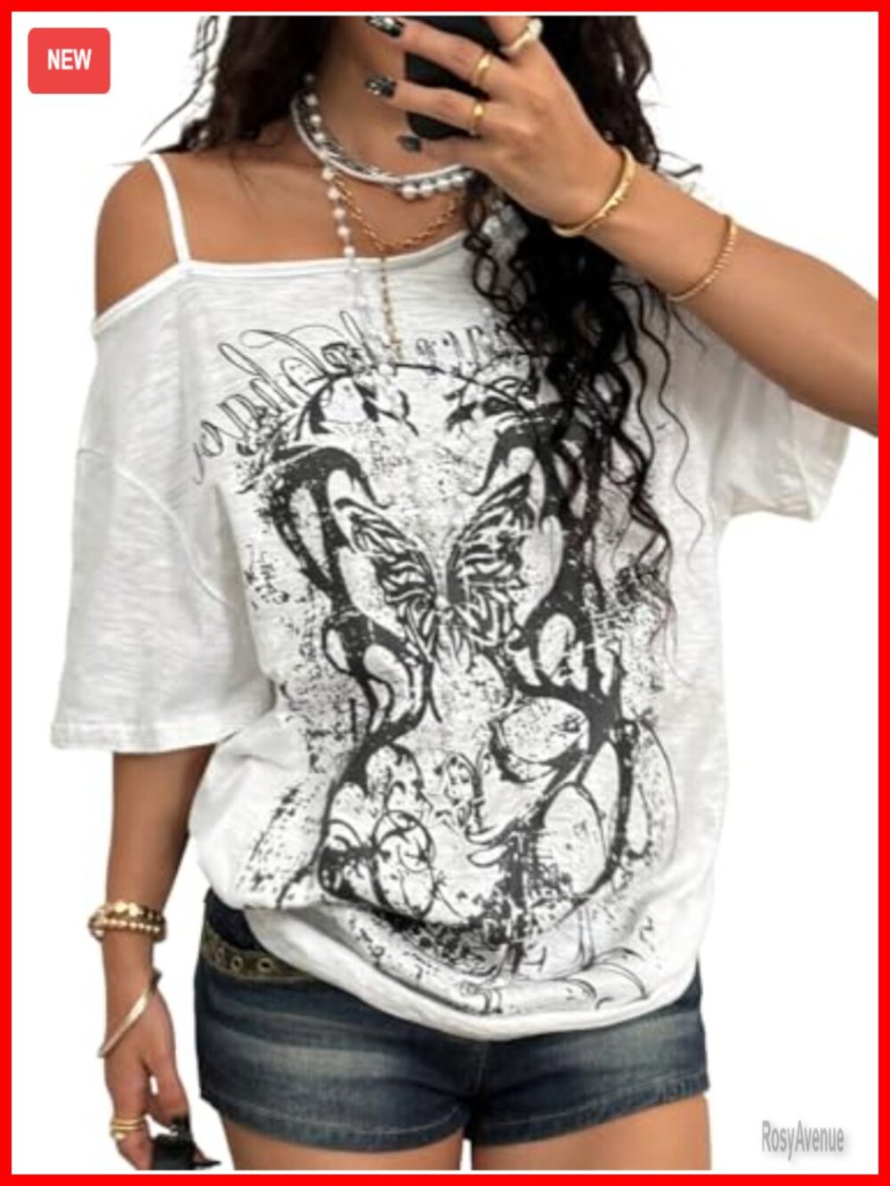 Y2K Off Shoulder Tee Grunge Vintage Edgy Casual Top
